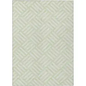 Photo of Mint Green And Ivory Geometric Washable Indoor Outdoor Area Rug