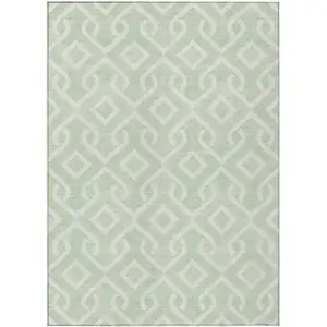 Photo of Mint Green And Ivory Geometric Washable Indoor Outdoor Area Rug