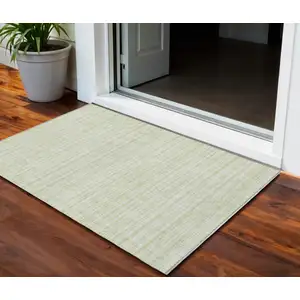 Photo of Mint Green And Ivory Striped Washable Indoor Outdoor Area Rug