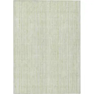 Photo of Mint Green And Ivory Striped Washable Indoor Outdoor Area Rug