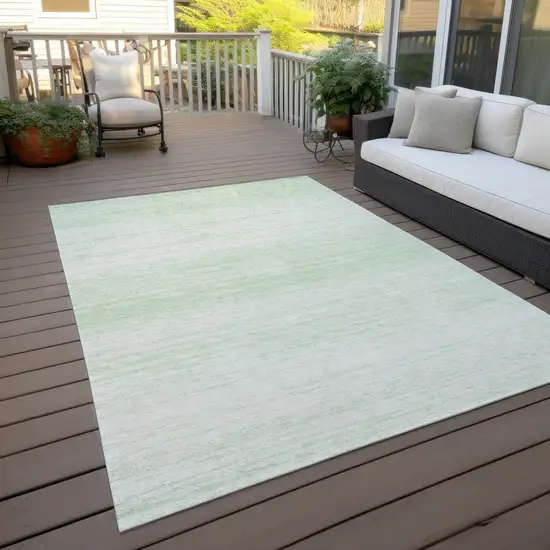 Mint Green And Ivory Striped Washable Indoor Outdoor Area Rug Photo 8