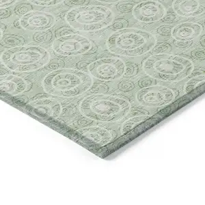 Photo of Mint Green Artichoke Green And Ivory Geometric Washable Indoor Outdoor Area Rug