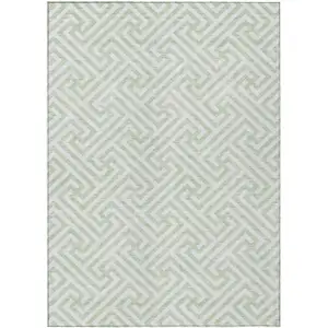 Photo of Mint Green Artichoke Green And Ivory Geometric Washable Indoor Outdoor Area Rug