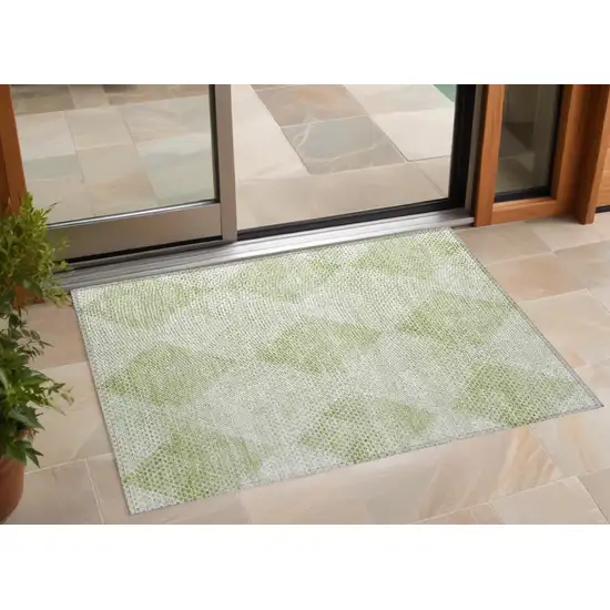 Mint Green Geometric Washable Non Skid Indoor Outdoor Area Rug Photo 1