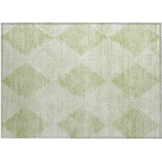 Mint Green Geometric Washable Non Skid Indoor Outdoor Area Rug Photo 2