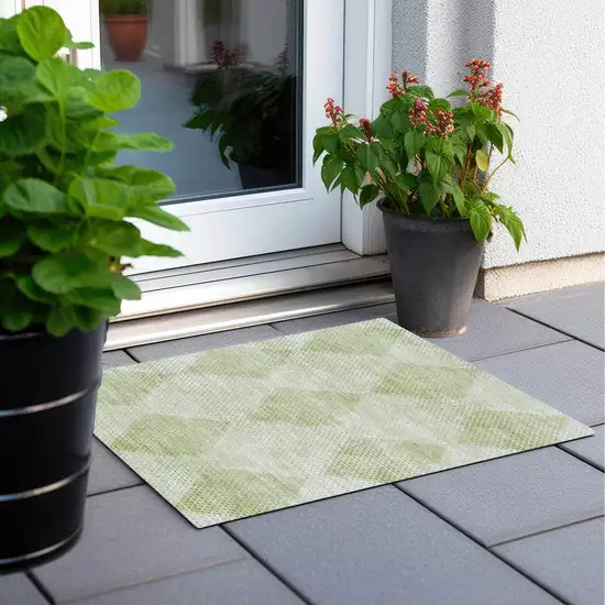 Mint Green Geometric Washable Non Skid Indoor Outdoor Area Rug Photo 8