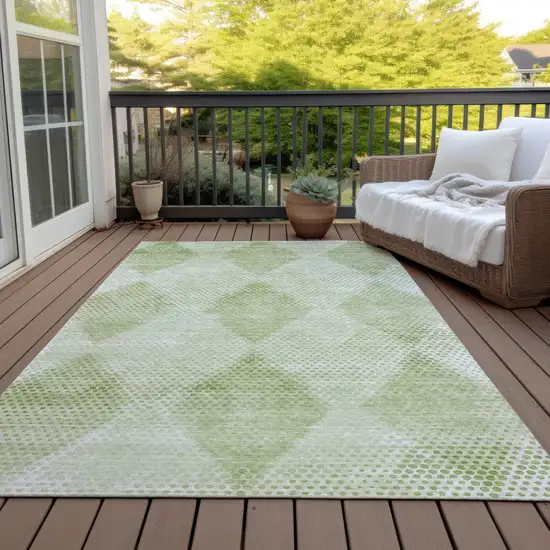 Mint Green Geometric Washable Non Skid Indoor Outdoor Area Rug Photo 8