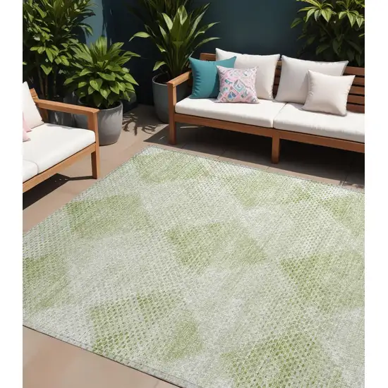 Mint Green Geometric Washable Non Skid Indoor Outdoor Area Rug Photo 1