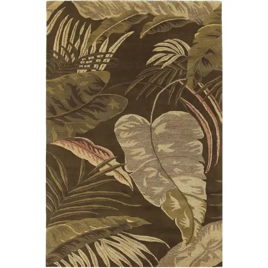 Mocha Brown Hand Tufted Tropical Leaves Indoor Area Rug Photo 2