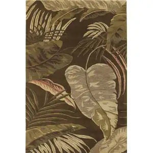 Photo of Mocha Brown Hand Tufted Tropical Leaves Indoor Area Rug