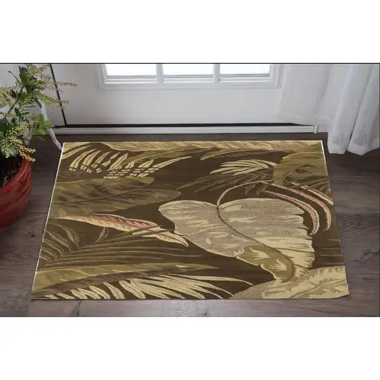 3'X4' Mocha Brown Hand Tufted Tropical Leaves Indoor Area Rug Photo 1