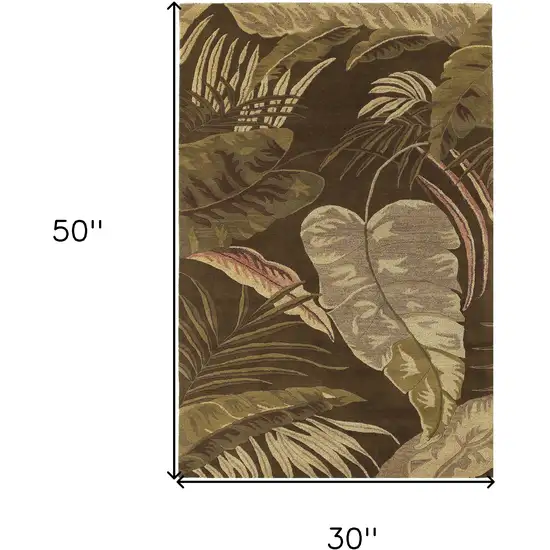 3'X4' Mocha Brown Hand Tufted Tropical Leaves Indoor Area Rug Photo 3