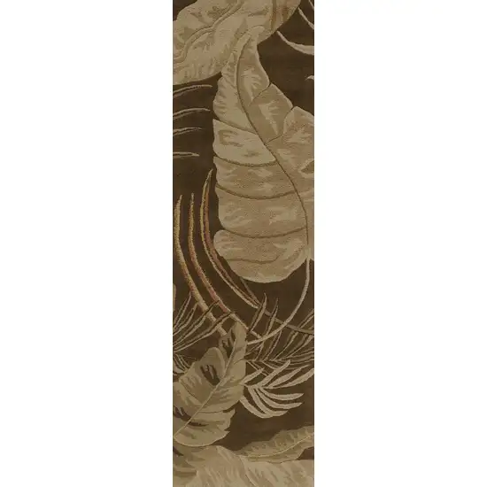 Mocha Brown Hand Tufted Tropical Leaves Indoor Runner Rug Photo 1