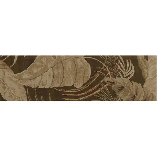 Mocha Brown Hand Tufted Tropical Leaves Indoor Runner Rug Photo 2