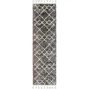 Photo of Mocha Brown Machine Woven Space Dyed Geometric Diamond Pattern Indoor Area Rug