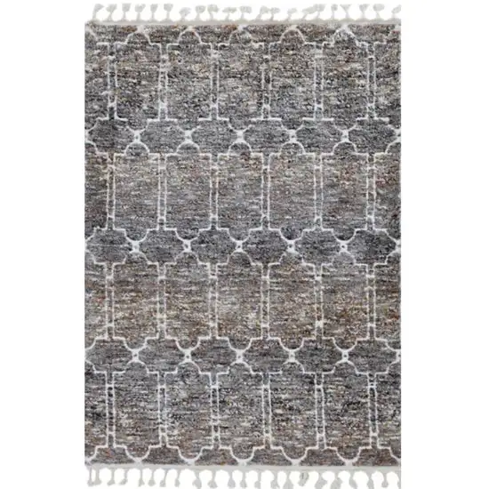 Brown White and Gray Geometric Area Rug With Fringe Photo 2