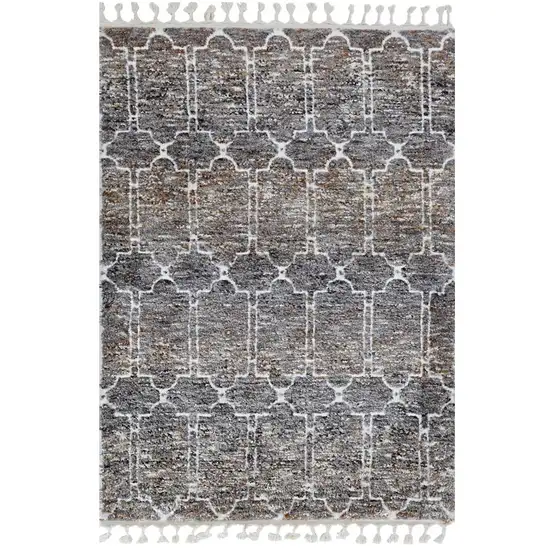 Mocha Geometric Abstract Trellis Indoor Area Rug With Fringe Photo 2