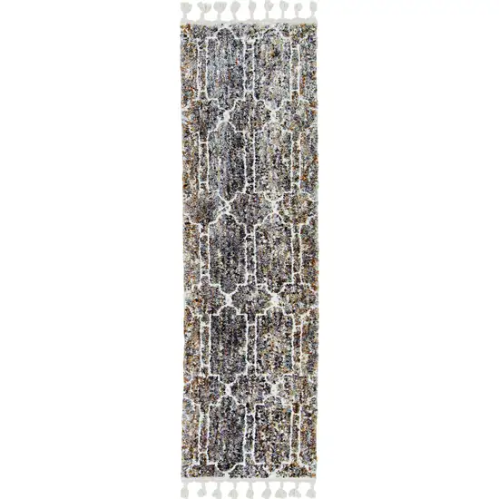 Mocha Geometric Abstract Trellis Indoor Area Rug with Fringe Photo 1