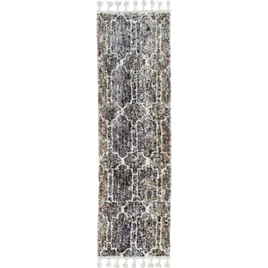 Photo of Mocha Geometric Abstract Trellis Indoor Area Rug with Fringe