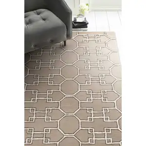 Photo of Mocha Geometric Pattern Wool Indoor Area Rug