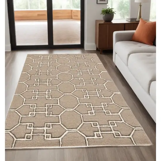 Mocha Geometric Pattern Wool Indoor Area Rug Photo 1