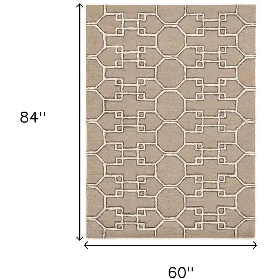 Mocha Geometric Pattern Wool Indoor Area Rug Photo 3