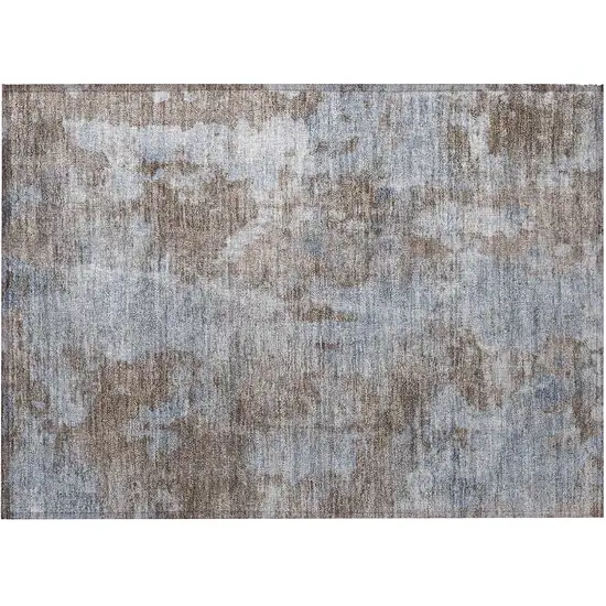 Mocha and Blue Abstract Washable Non Skid Indoor Outdoor Area Rug Photo 5