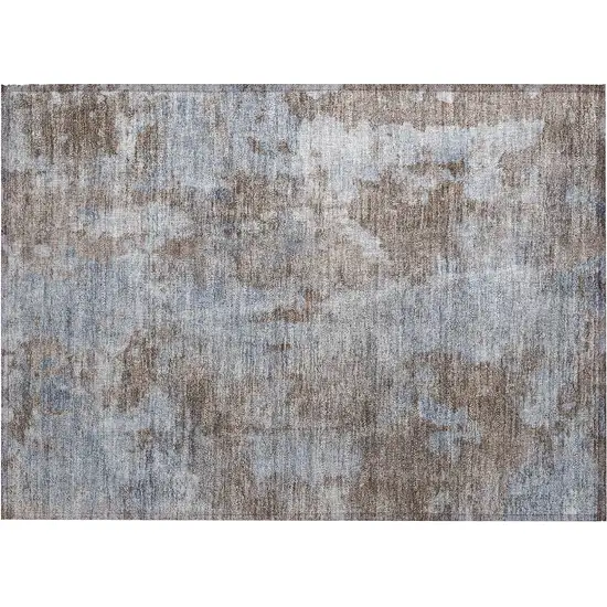 Mocha and Blue Abstract Washable Non Skid Indoor Outdoor Area Rug Photo 2