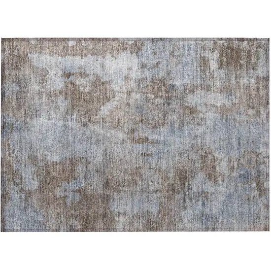 Mocha and Blue Abstract Washable Non Skid Indoor Outdoor Area Rug Photo 4