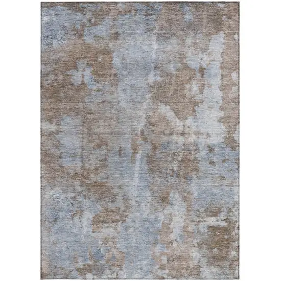 Mocha and Blue Abstract Washable Non Skid Indoor Outdoor Area Rug Photo 5