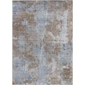 Photo of Mocha and Blue Abstract Washable Non Skid Indoor Outdoor Area Rug