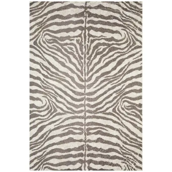 Mocha and Cream Round Zebra Print Shag Handmade Non Skid Area Rug Photo 1