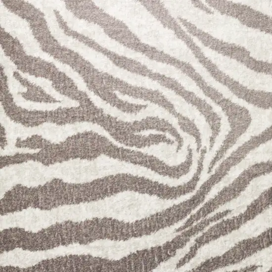 8' X 8' Mocha and Cream Round Zebra Print Shag Handmade Non Skid Area Rug Photo 6