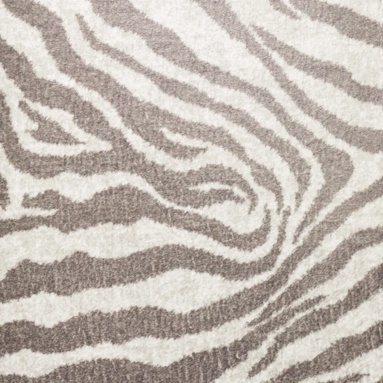 Mocha and Cream Round Zebra Print Shag Handmade Non Skid Area Rug Photo 4