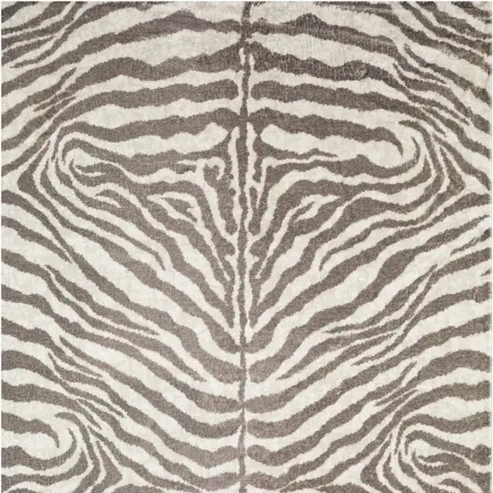 Mocha and Cream Zebra Print Shag Handmade Non Skid Area Rug Photo 4