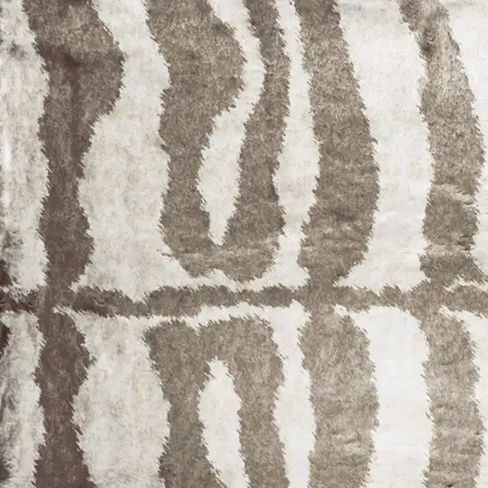 Mocha and Cream Zebra Print Shag Handmade Non Skid Area Rug Photo 3