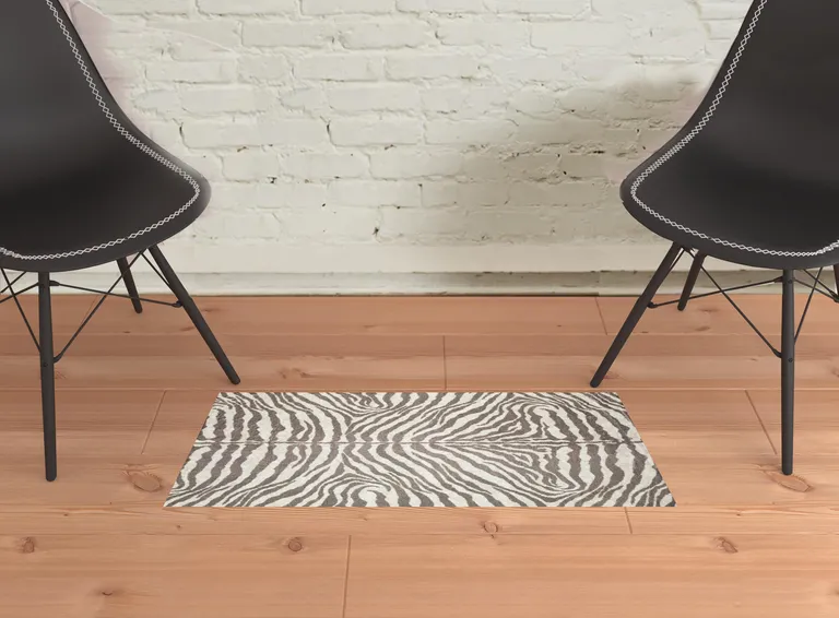 Mocha and Cream Zebra Print Shag Handmade Non Skid Area Rug Photo 2