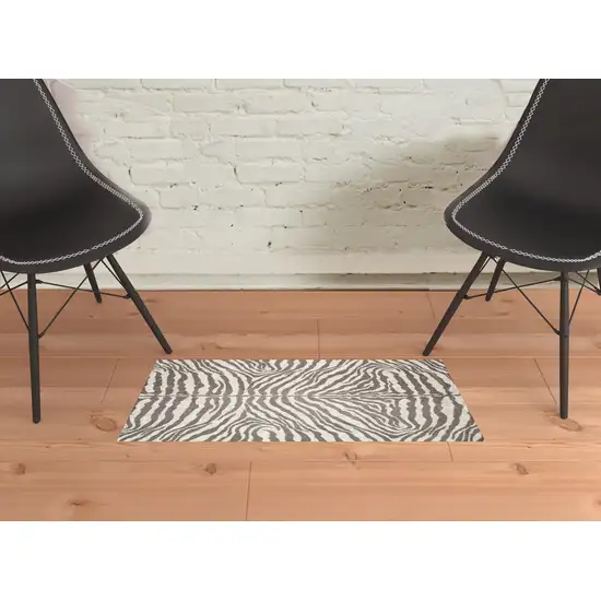 Mocha and Cream Zebra Print Shag Handmade Non Skid Area Rug Photo 2