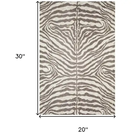 Mocha and Cream Zebra Print Shag Handmade Non Skid Area Rug Photo 6