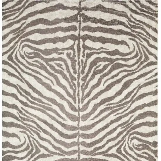 Mocha and Cream Zebra Print Shag Handmade Non Skid Area Rug Photo 4