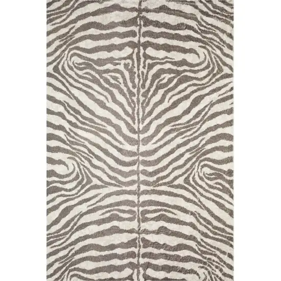 Mocha and Cream Zebra Print Shag Handmade Non Skid Area Rug Photo 5