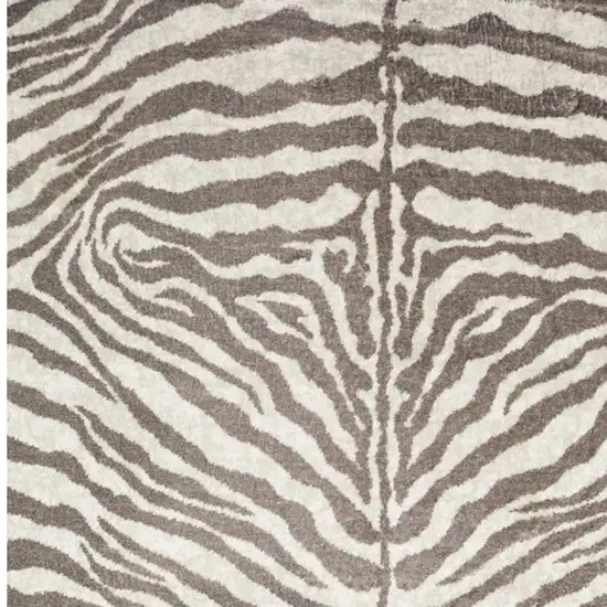 Mocha and Cream Zebra Print Shag Handmade Non Skid Area Rug Photo 3