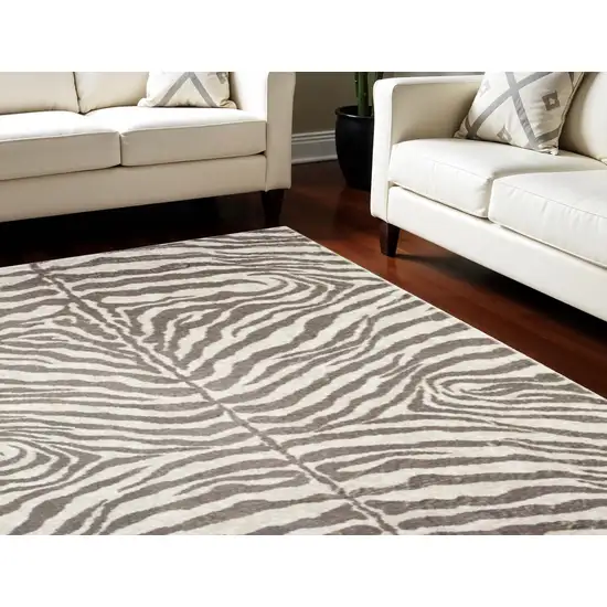 Mocha and Cream Zebra Print Shag Handmade Non Skid Area Rug Photo 1