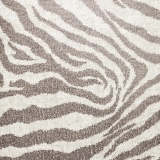 Mocha and Cream Zebra Print Shag Handmade Non Skid Area Rug Photo 4