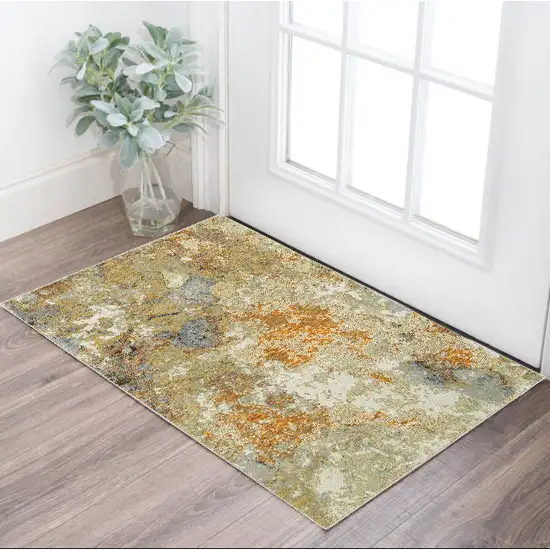 Gold and Ivory Power Loom Area Rug Photo 1