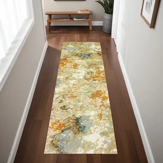 Gold and Ivory Power Loom Runner Rug Photo 1