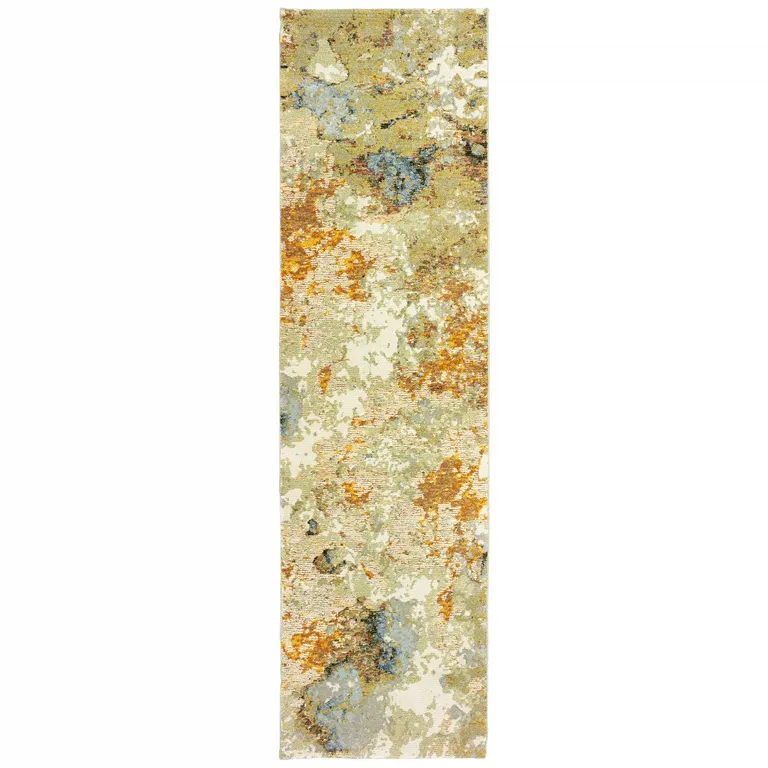 Modern Abstract Gold and Beige Indoor Runner Rug Photo 1