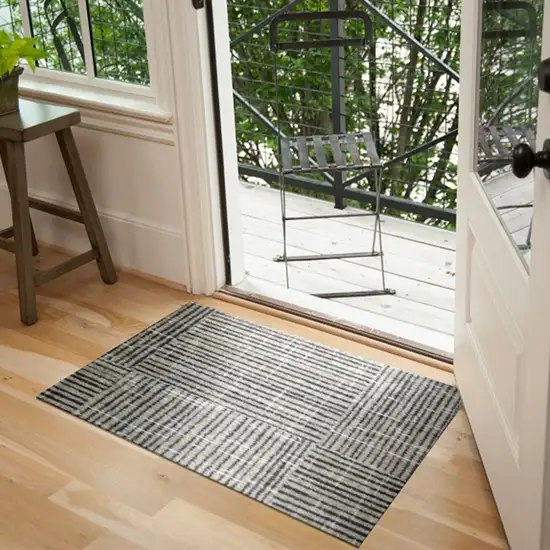 Modern Geo Lines in Squares Washable Floor Mat Photo 6