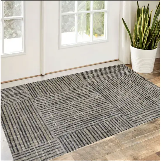 Modern Geo Lines in Squares Washable Floor Mat Photo 1