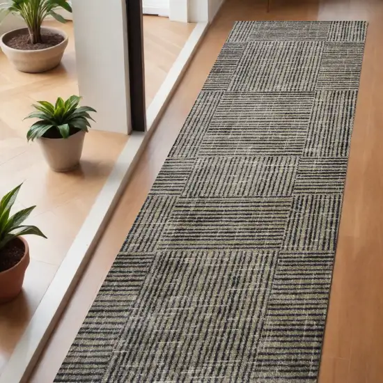 2' x 6' Modern Geo Lines in Squares Washable Runner Rug Photo 1